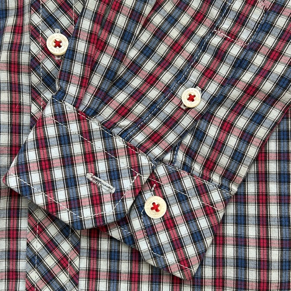 BEN SHERMAN age 4-5 blue and red plaid button down shirt with pocket - Picture 14 of 16